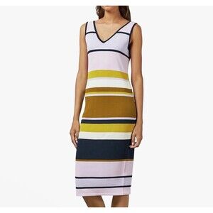 Ted Baker London Pink Yellow Izlie Striped Sheath Dress V-Neck  Size 4
